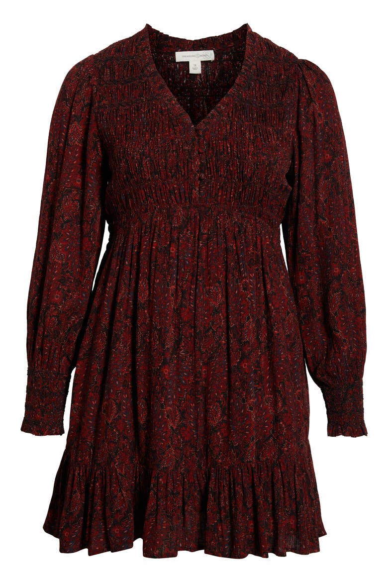 Long Sleeve Smocked Bodice Dress, Alternate, color, BLACK- RED GEMMA MEDALLION