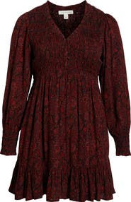 Treasure & Bond Long Sleeve Smocked Bodice Dress