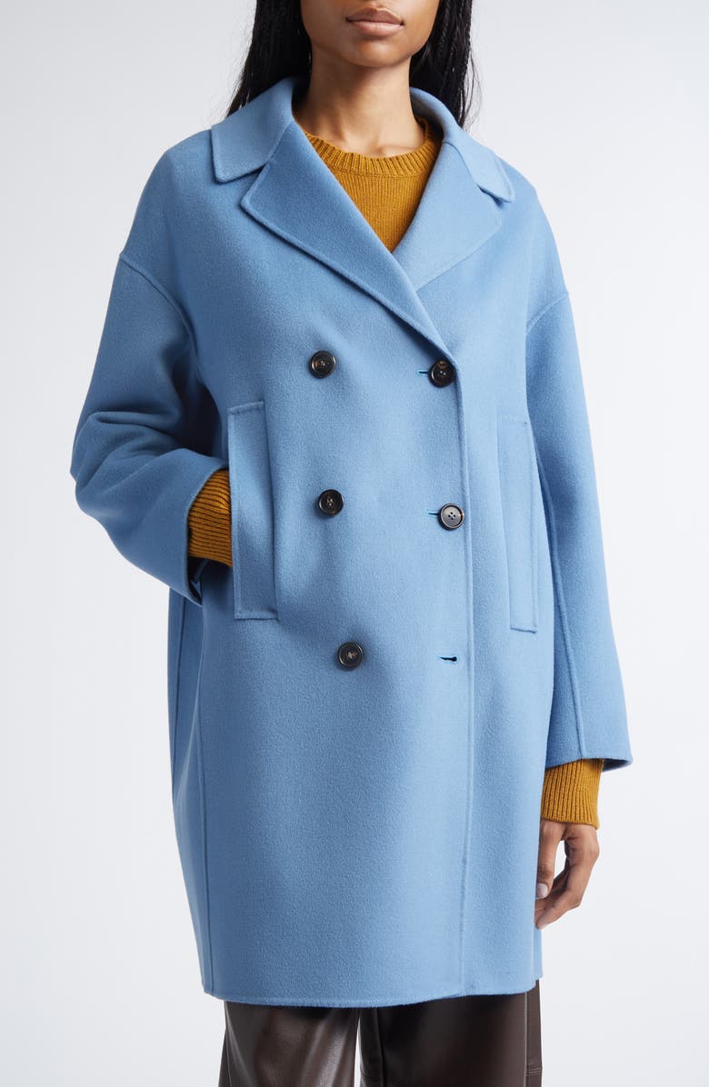 Max Mara Eden Wool Flannel Peacoat, Main, color, Light Blue