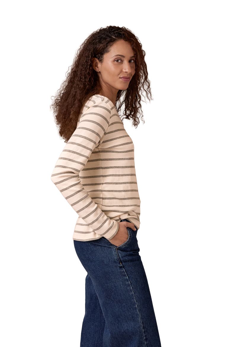 Cotton Striped Long Sleeve Top, Alternate, color, Chalk / Olive
