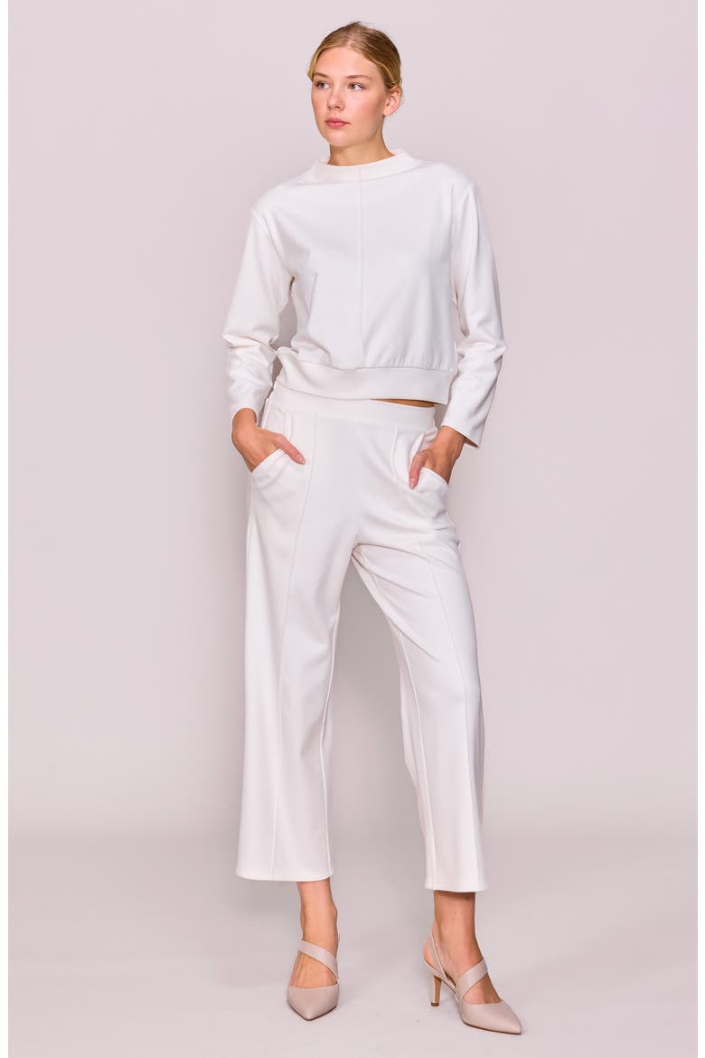 Knit Pintuck Ankle Pants, Alternate, color, BONE