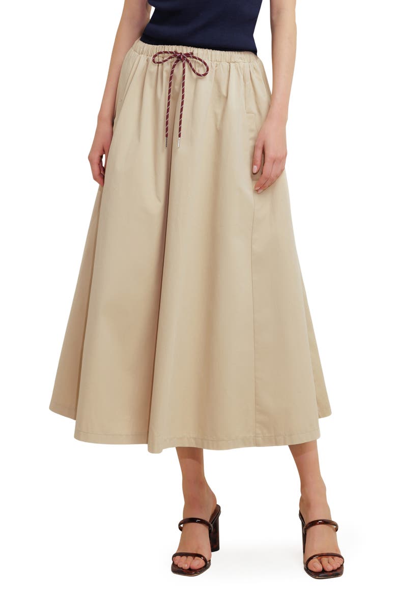 Solid Drawstring Midi Skirt, Main, color, TAUPE