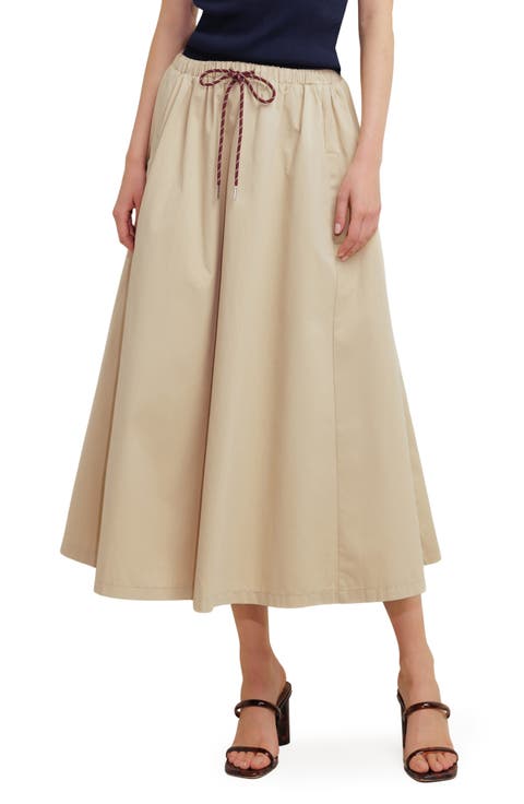 Solid Drawstring Midi Skirt