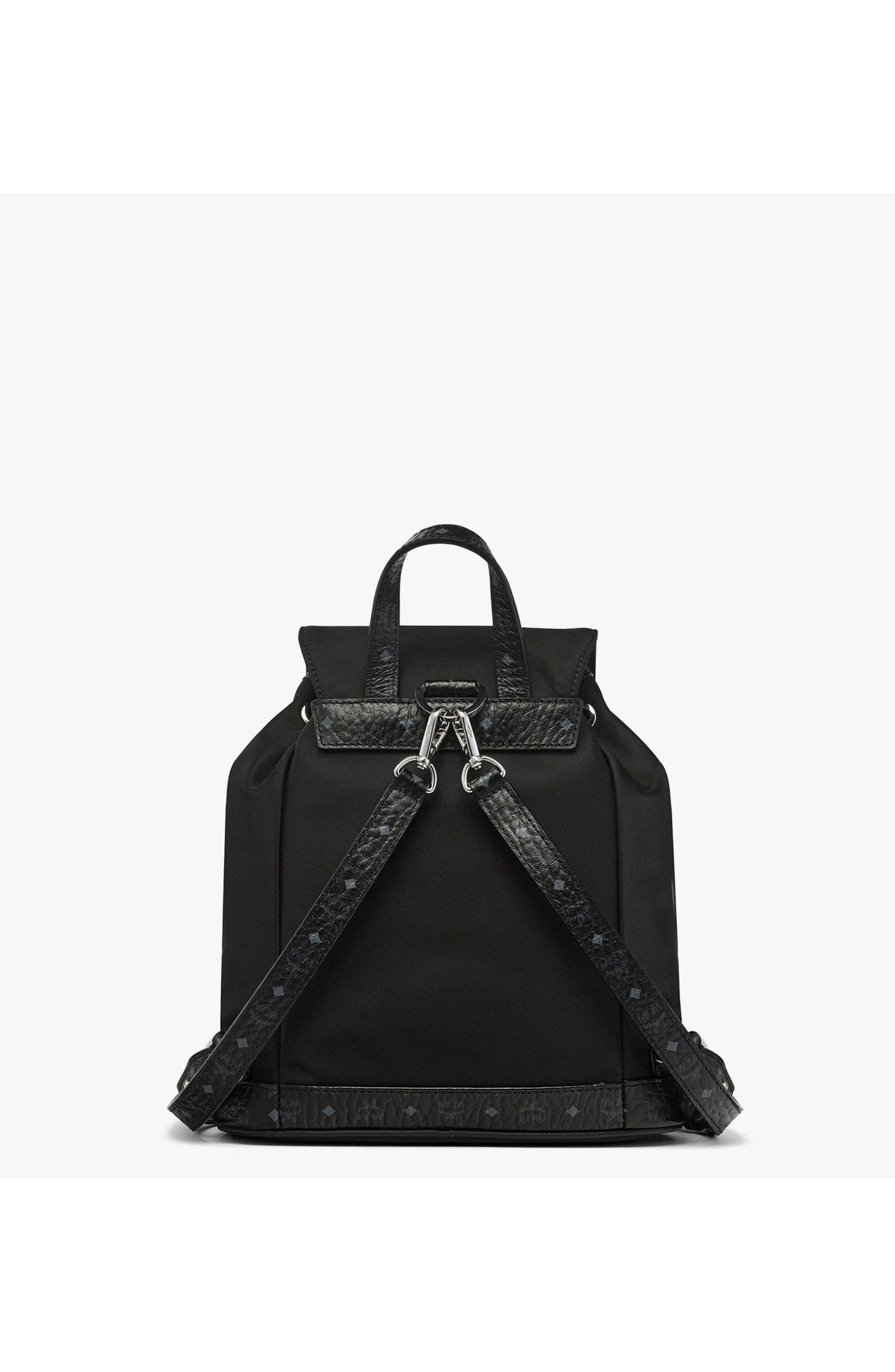 MCM Mini Aren Drawstring Backpack in ECONYL and Leather, Alternate, color, Black