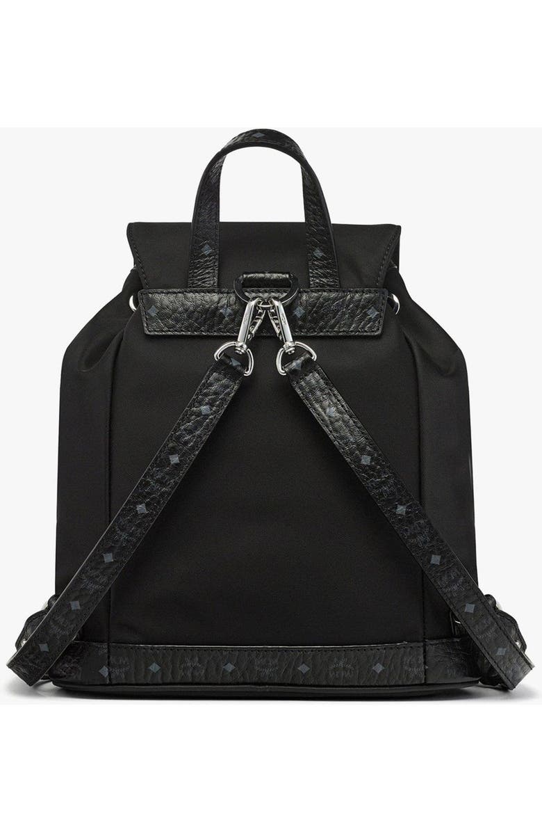 MCM Mini Aren Drawstring Backpack in ECONYL and Leather, Alternate, color, Black