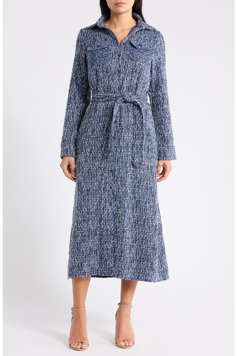 Oakley Long Sleeve Shirtdress, Main, color, BLUE TWEED