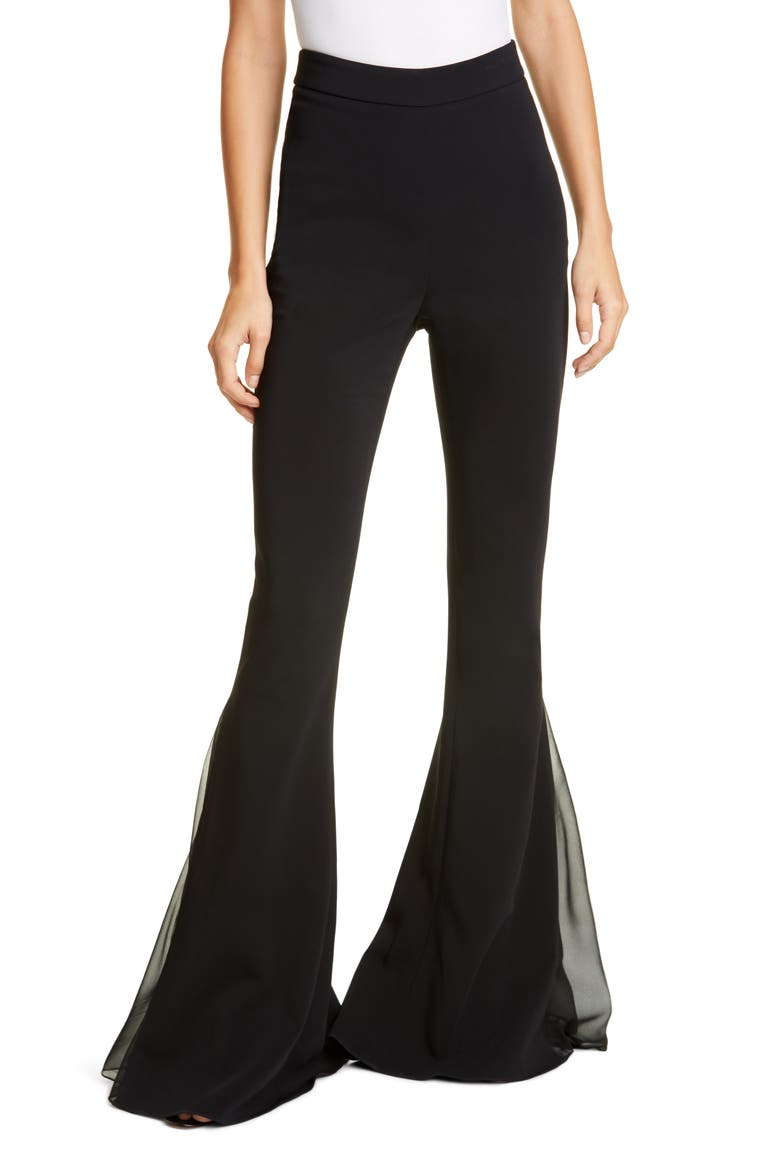 Tulle Godet Flare Pants, Main, color, BLACK