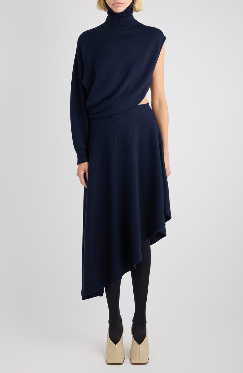 Alaïa Cutout Long Sleeve Turtleneck Sweater Dress, Main, color, Minuit
