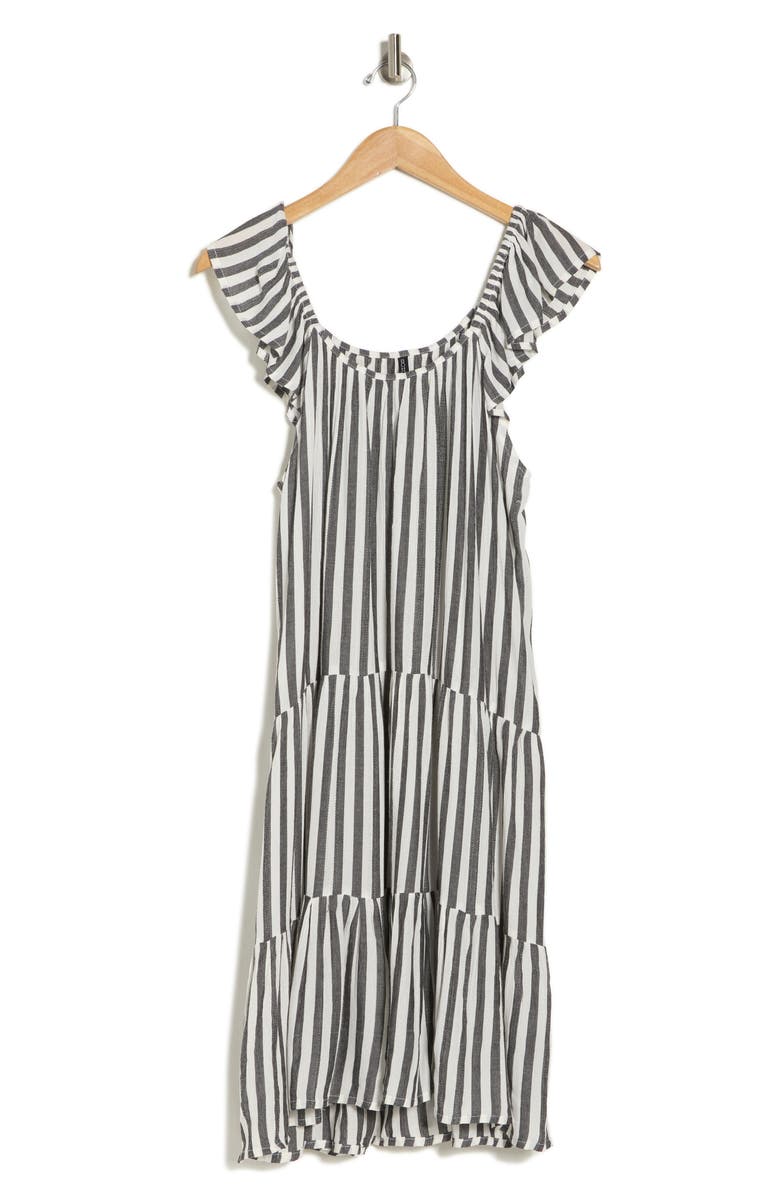 BOHO ME Stripe Tiered Cover-Up Dress, Alternate, color, Black