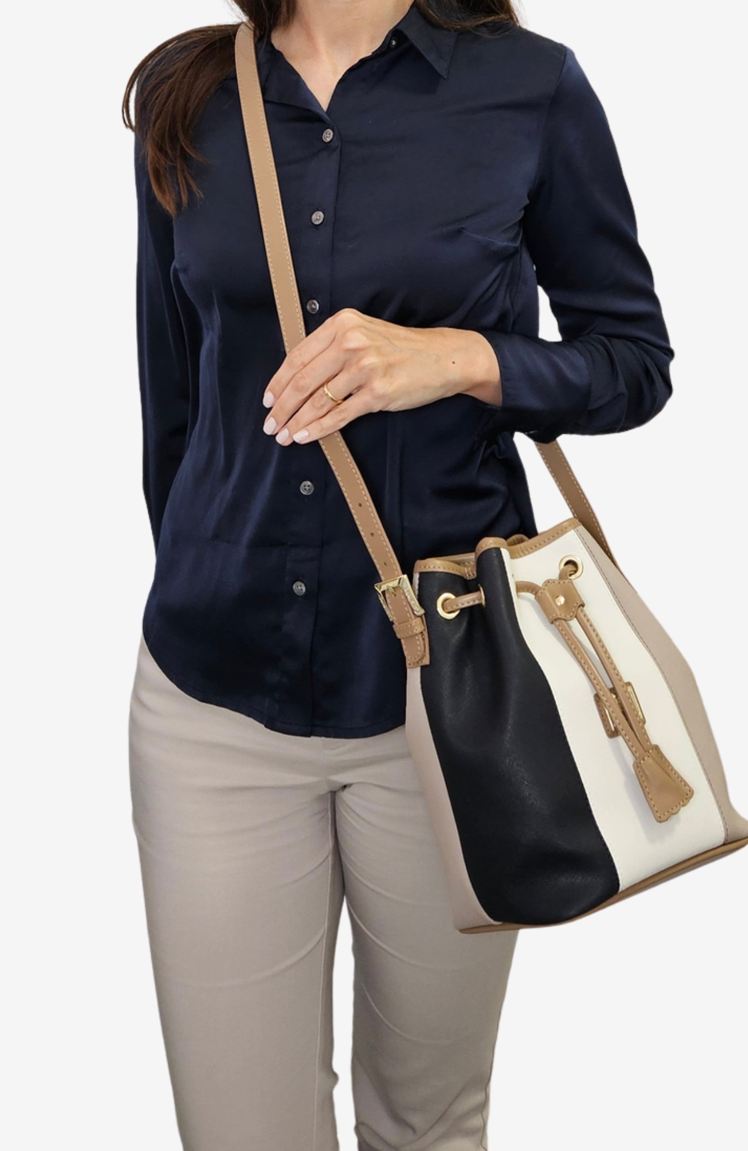 Allegro 413 Bucket Bag, Alternate, color, Beige / White / Navy