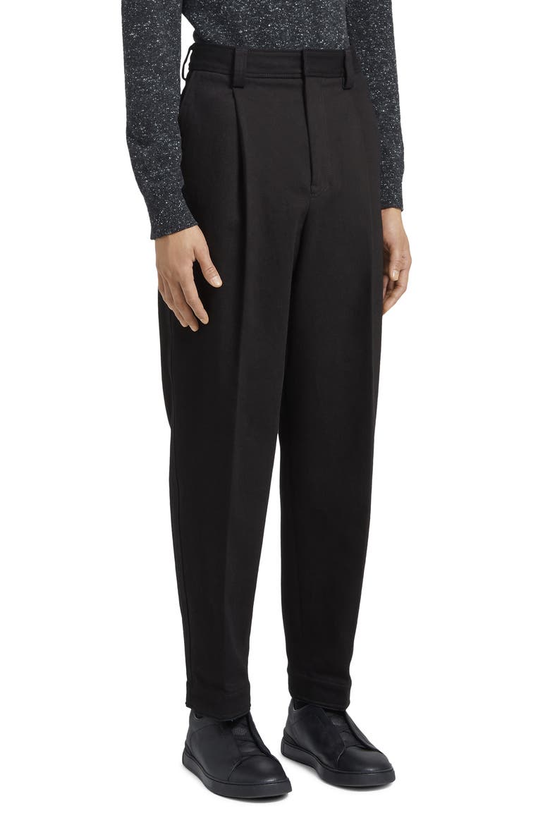 One-Pleat Bull Denim Pants, Main, color, BLACK