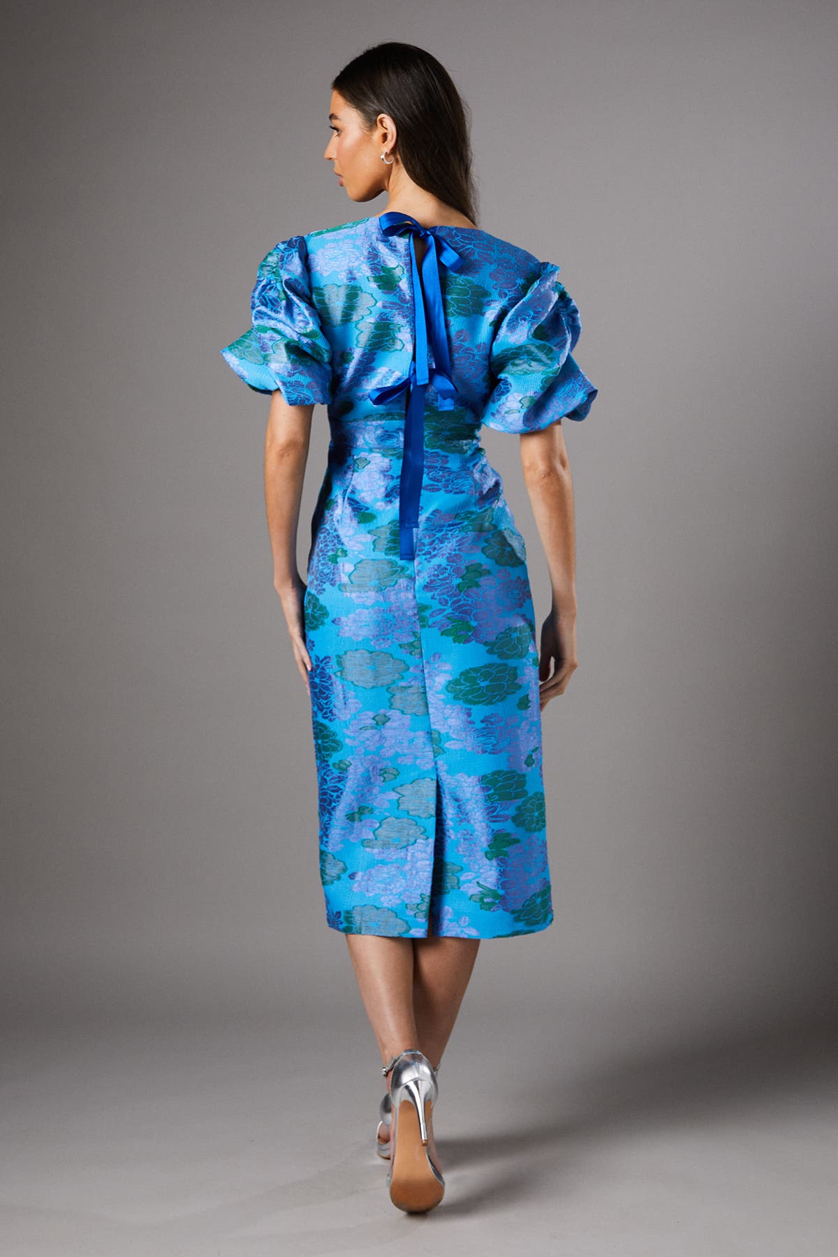 Coast Jacquard Floral Puff Sleeve Midi Dress (Women) | Nordstrom