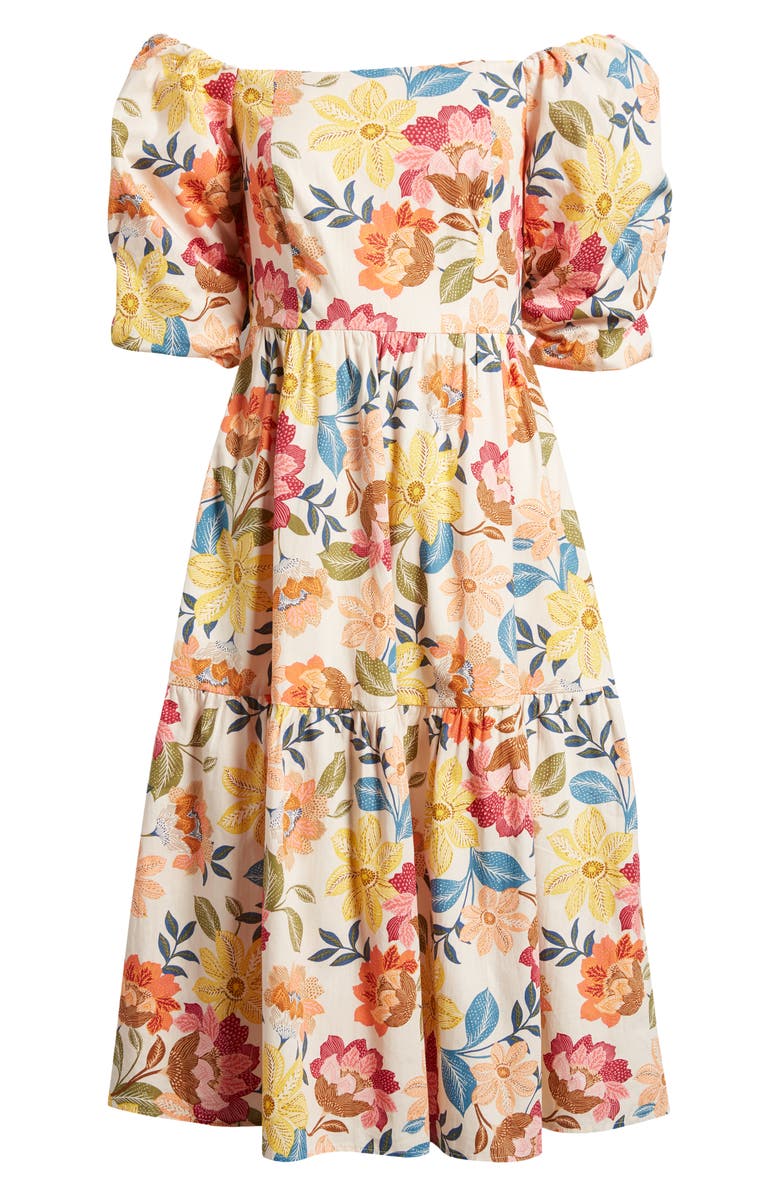 Vince Camuto Floral Off the Shoulder Stretch Cotton Midi Dress, Alternate, color,