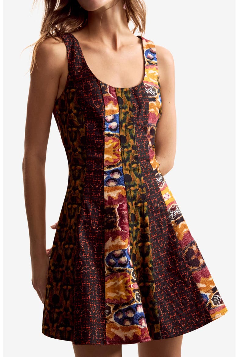 Mix Print Fit & Flare Minidress, Alternate, color, BURGUNDY MULTI