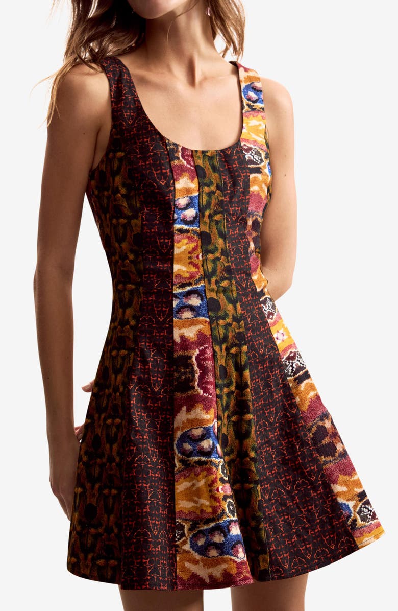 Desigual Mix Print Fit & Flare Minidress, Alternate, color, Burgundy Multi
