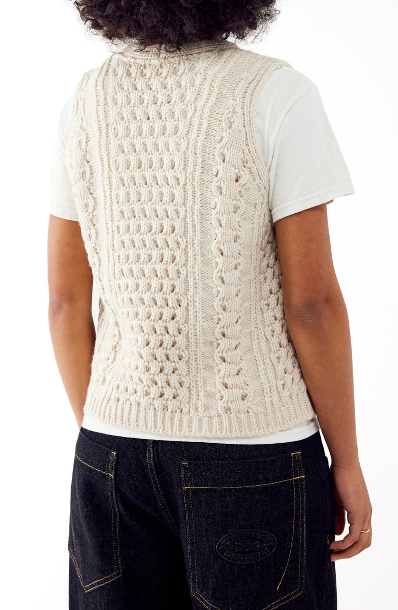 BDG Urban Outfitters Cable Button-Up Vest, Alternate, color, Cream 3