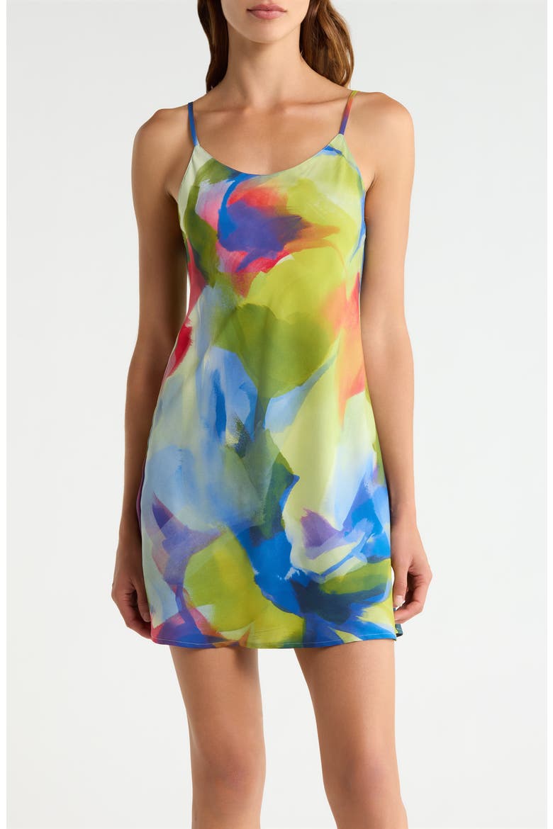 Kumo Printed Stretch Satin Chemise, Main, color, KUMO MULTI