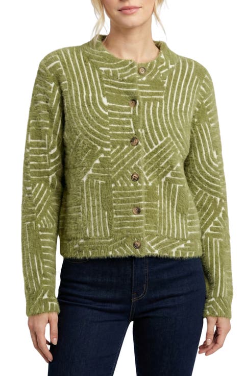Abstract Line Grid Cropped Cardigan