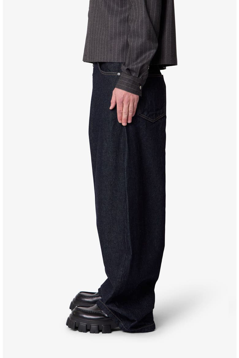 Button Fly Barrel Leg Jeans, Alternate, color, RINSED INDIGO