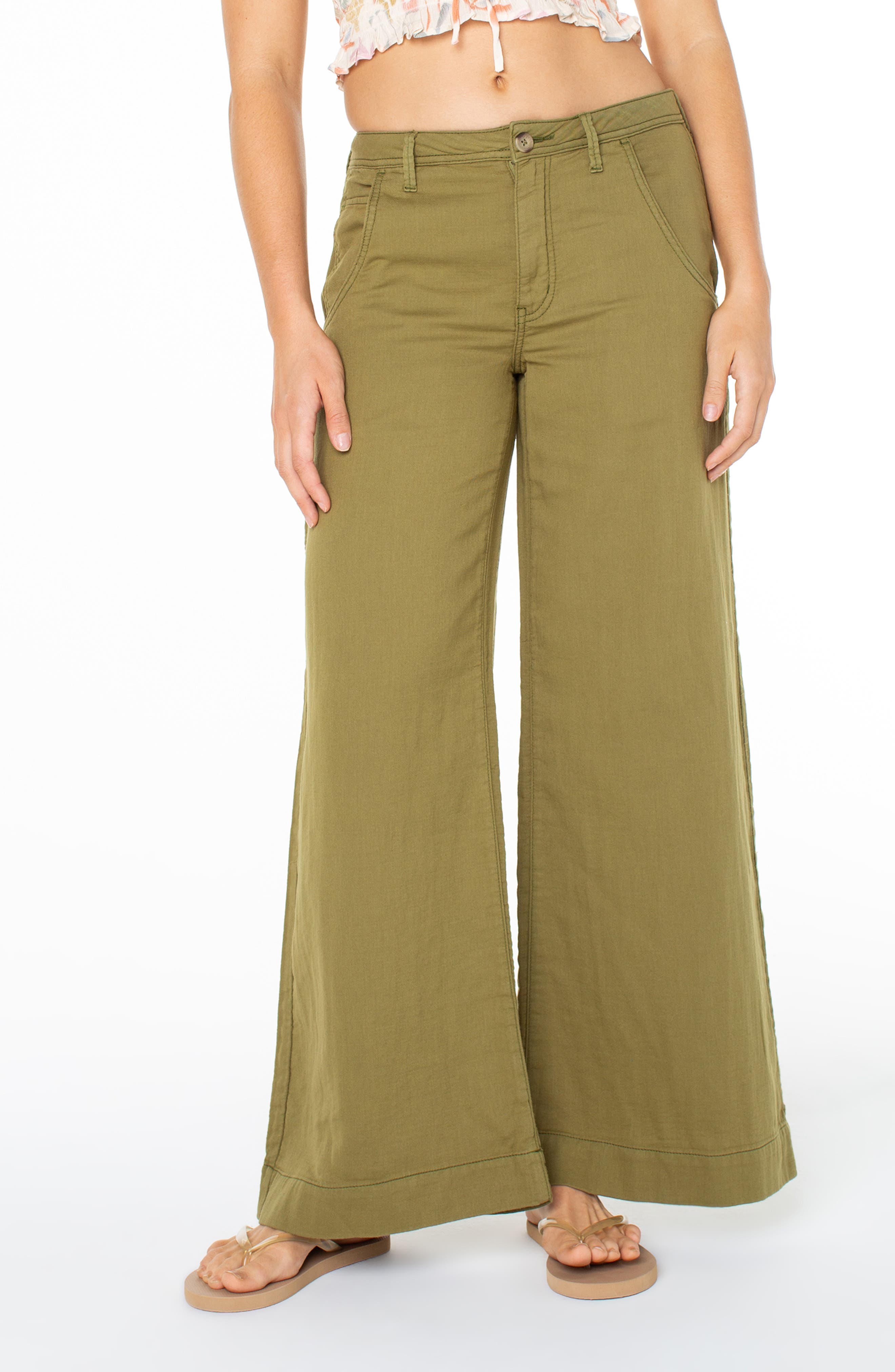 Roxy Boogie Board Flare Cotton Twill Pants In Green