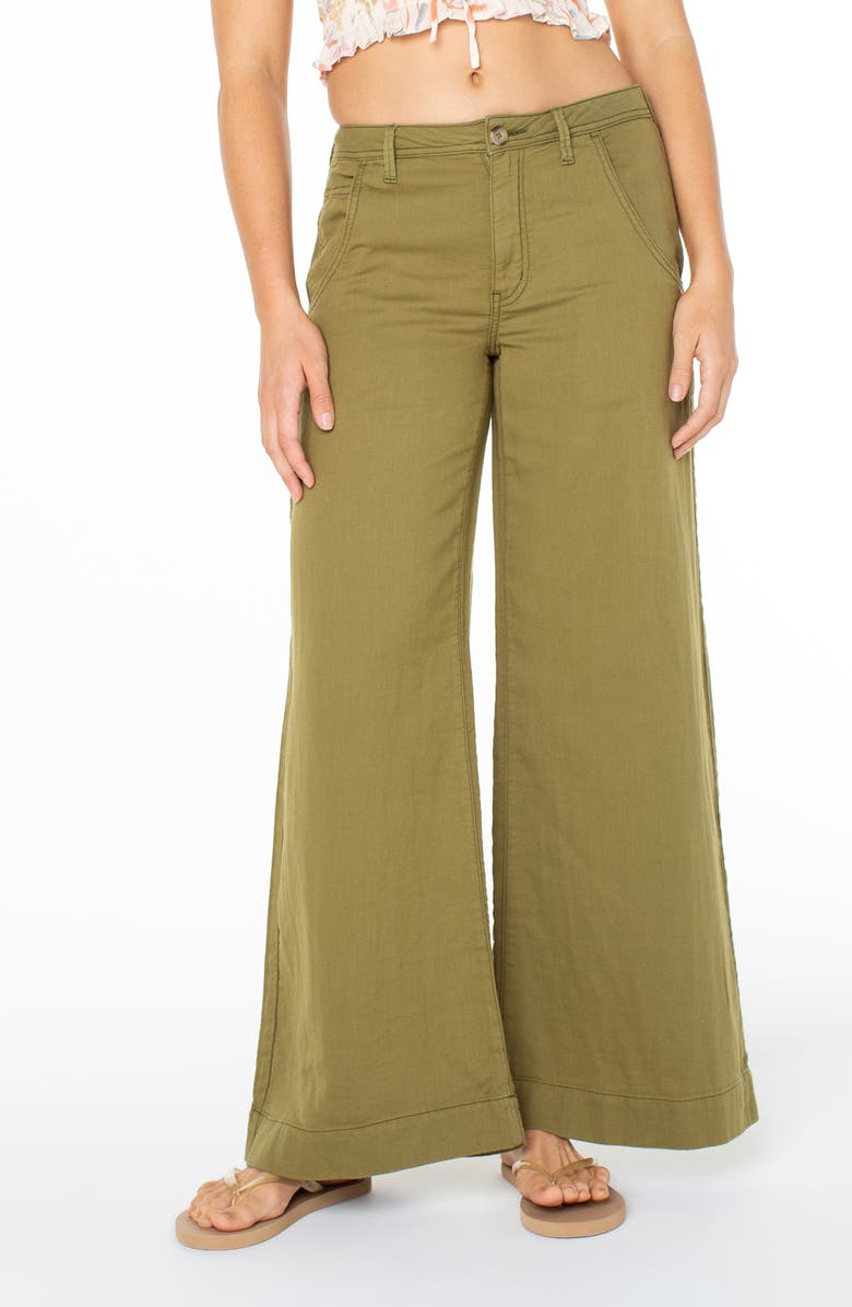 Roxy Boogie Board Flare Cotton Twill Pants, Main, color, Avocado