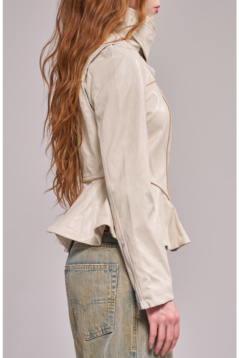 Ally Faux Leather Peplum Moto Jacket, Alternate, color, BONE