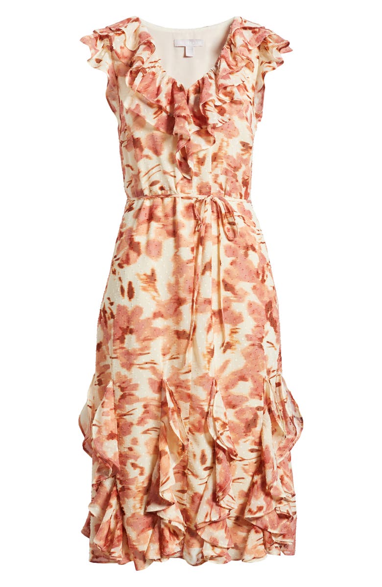 Chelsea28 Floral Print Ruffle Midi Dress, Alternate, color, Beige- Red Ethereal Blooms