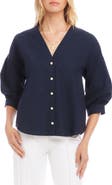 Karen Kane Lantern Sleeve Cotton Button-Up Shirt