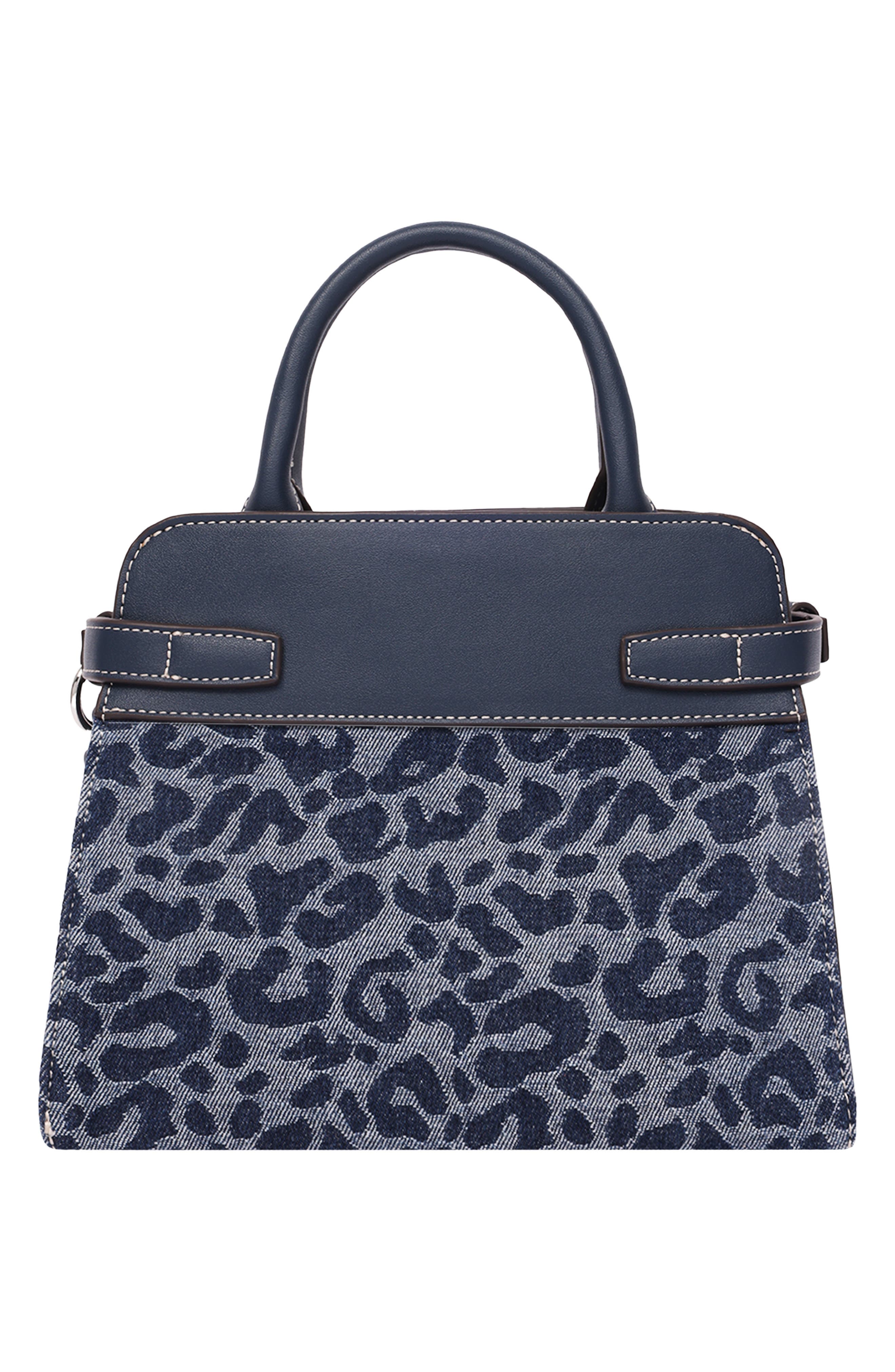 Beckham Leopard Denim Belted Tote, Alternate, color, NAVY