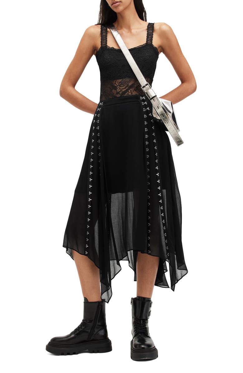 AllSaints Luna Handkerchief Skirt, Alternate, color, Black