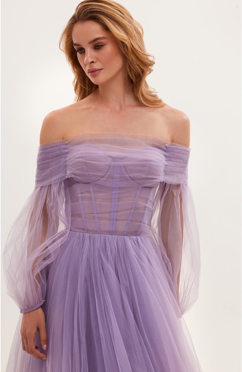 Milla Sheer Sleeves Maxi Tulle Dress, Alternate, color, Lavender