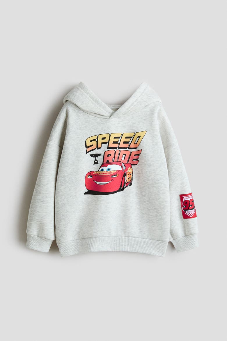 Loose-fit Printed Hoodie, Main, color, Light gray melange/Cars