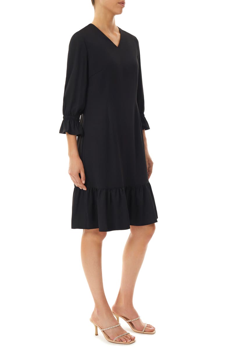 Ming Wang Gathered Sleeve Flounce Hem Crepe Shift Dress, Main, color, 
