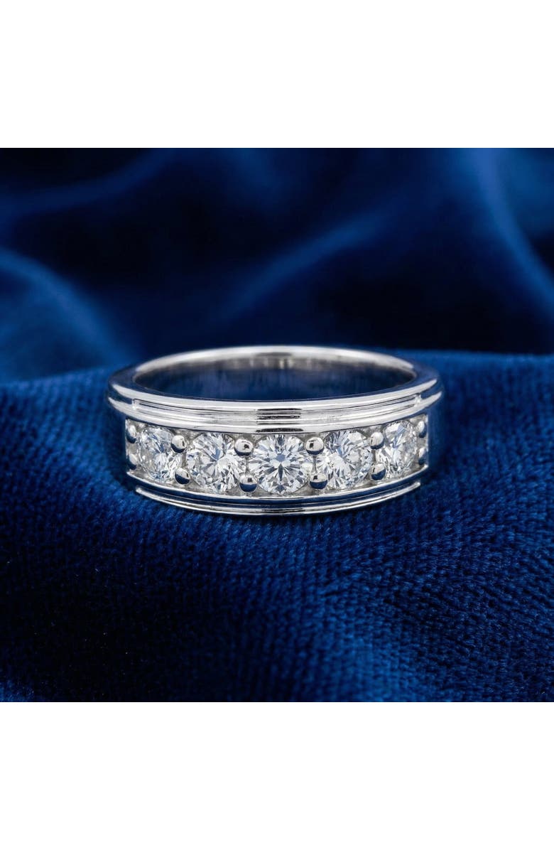 Bliss Diamond 1 1/2Ct Men's Diamond Wedding Anniversary Ring in 10k Gold Lab Grown Five Stone, Alternate, color, 10K White Gold