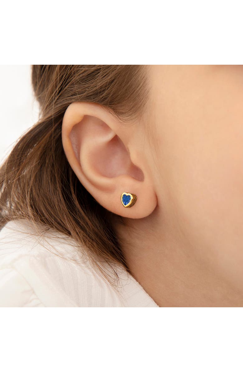 In Season Jewelry Heart CZ Bezel Girl Earrings, Alternate, color, Dark Blue