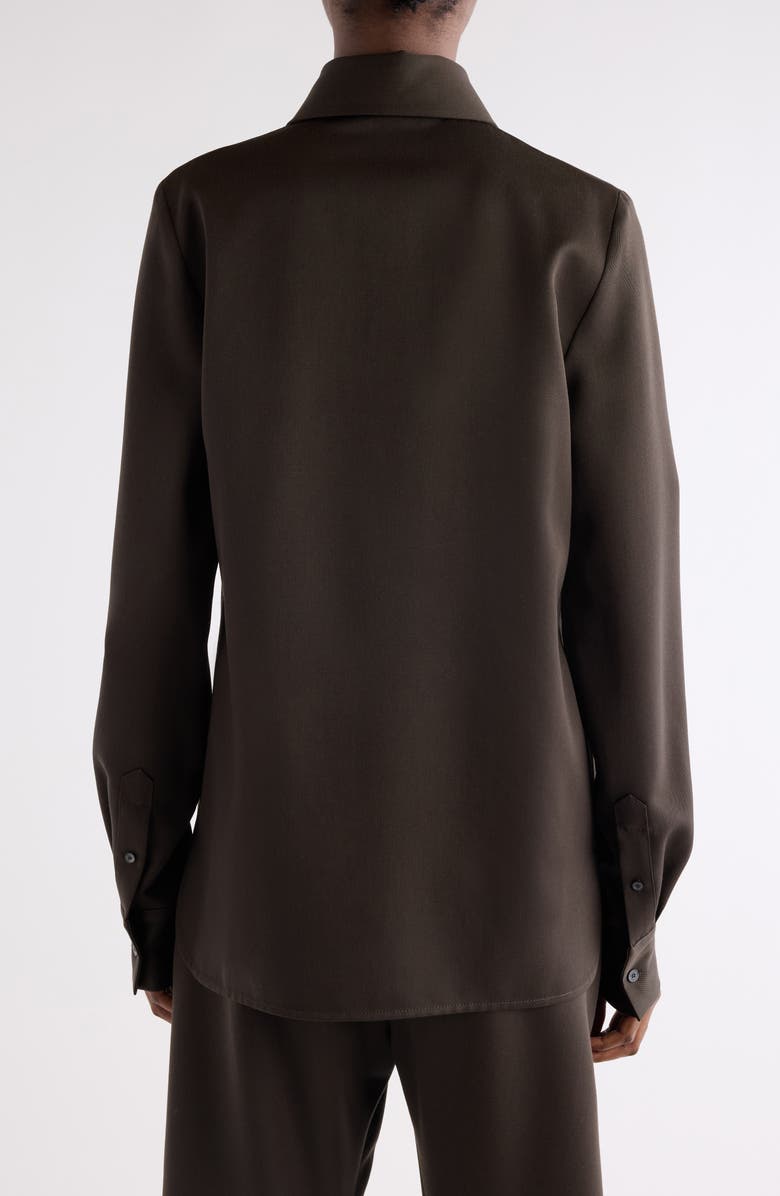 Acne Studios Som Tie Detail Wool Gabardine Button-Up Shirt, Alternate, color, Brown