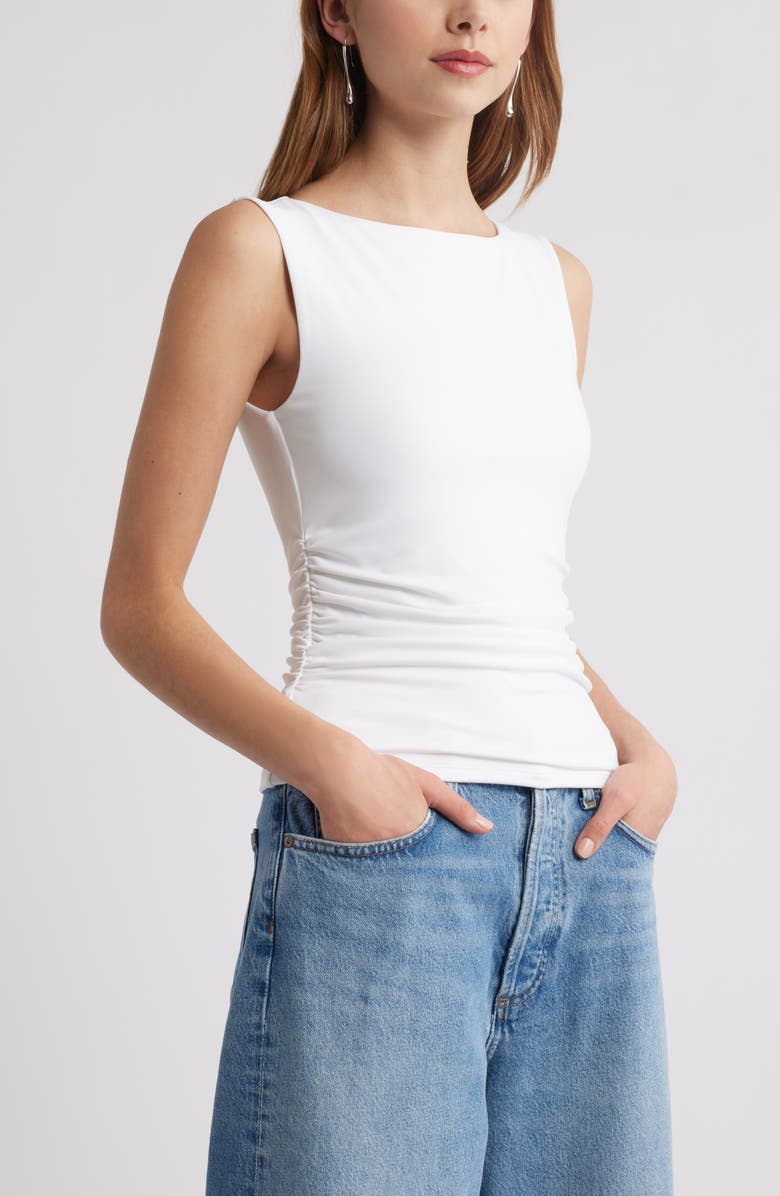 Open Edit Boat Neck Sleeveless Top, Alternate, color, White