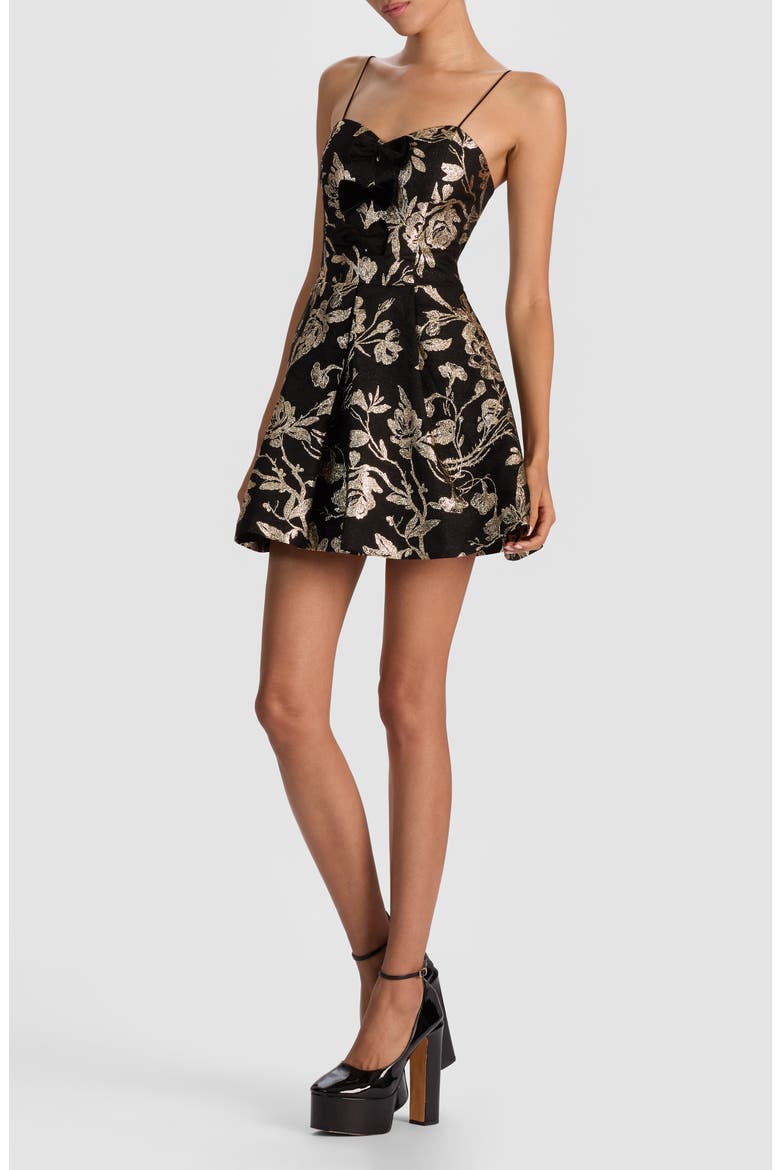 Danla Metallic Embroidered Floral Minidress, Alternate, color, BLACK/ GOLD