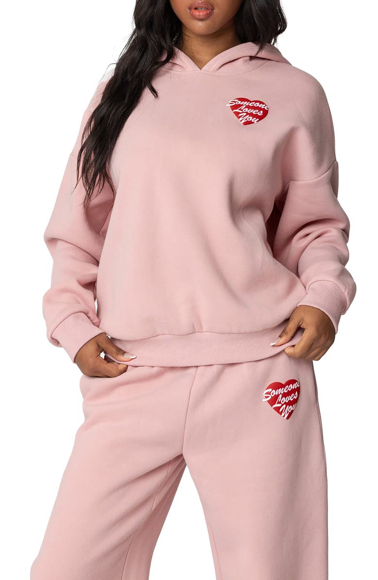 EDIKTED Someone Loves You Hoodie, Main, color, Pink