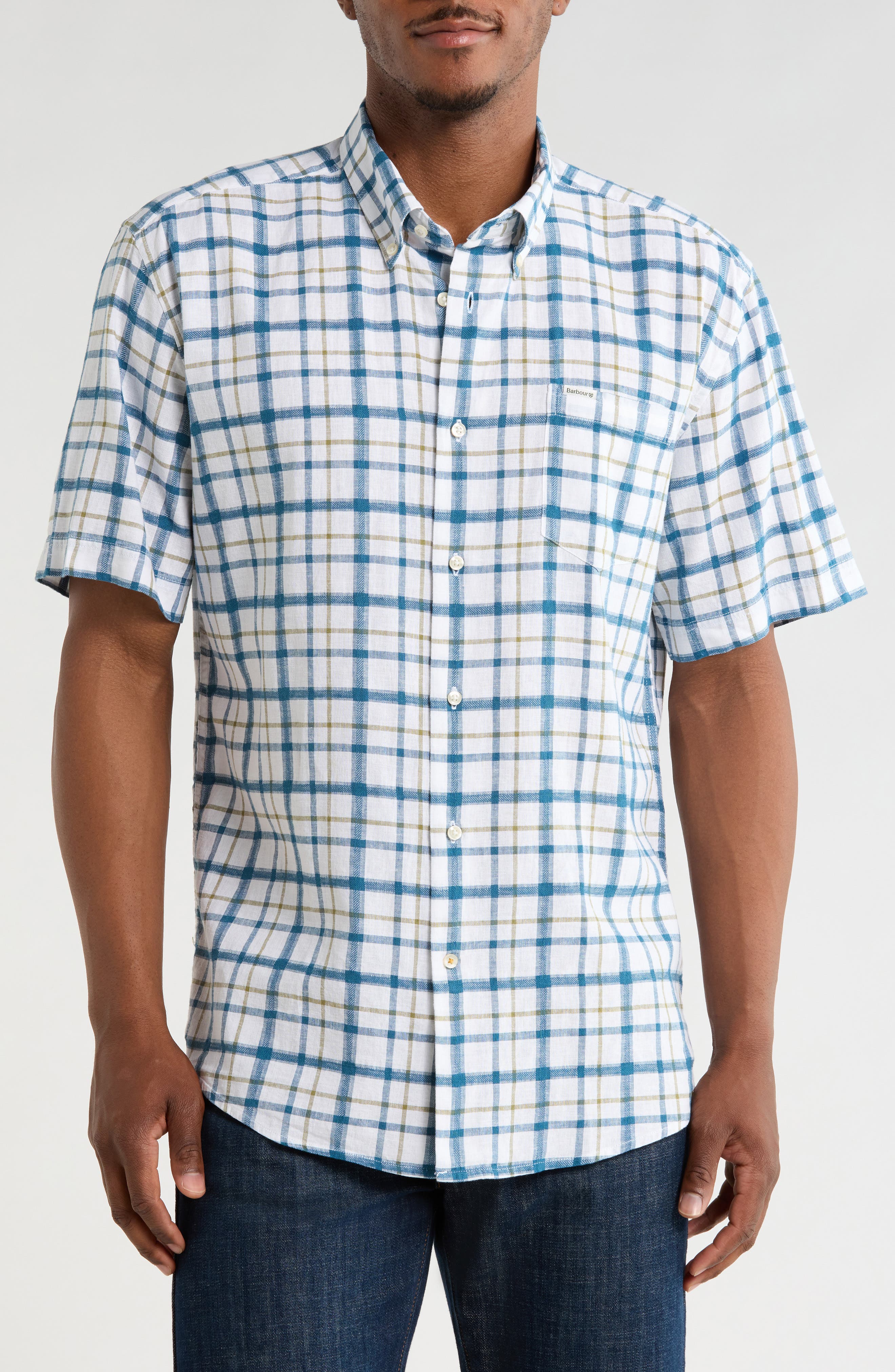 Barbour Glover Short Sleeve Linen & Cotton Blend Button-Up Shirt