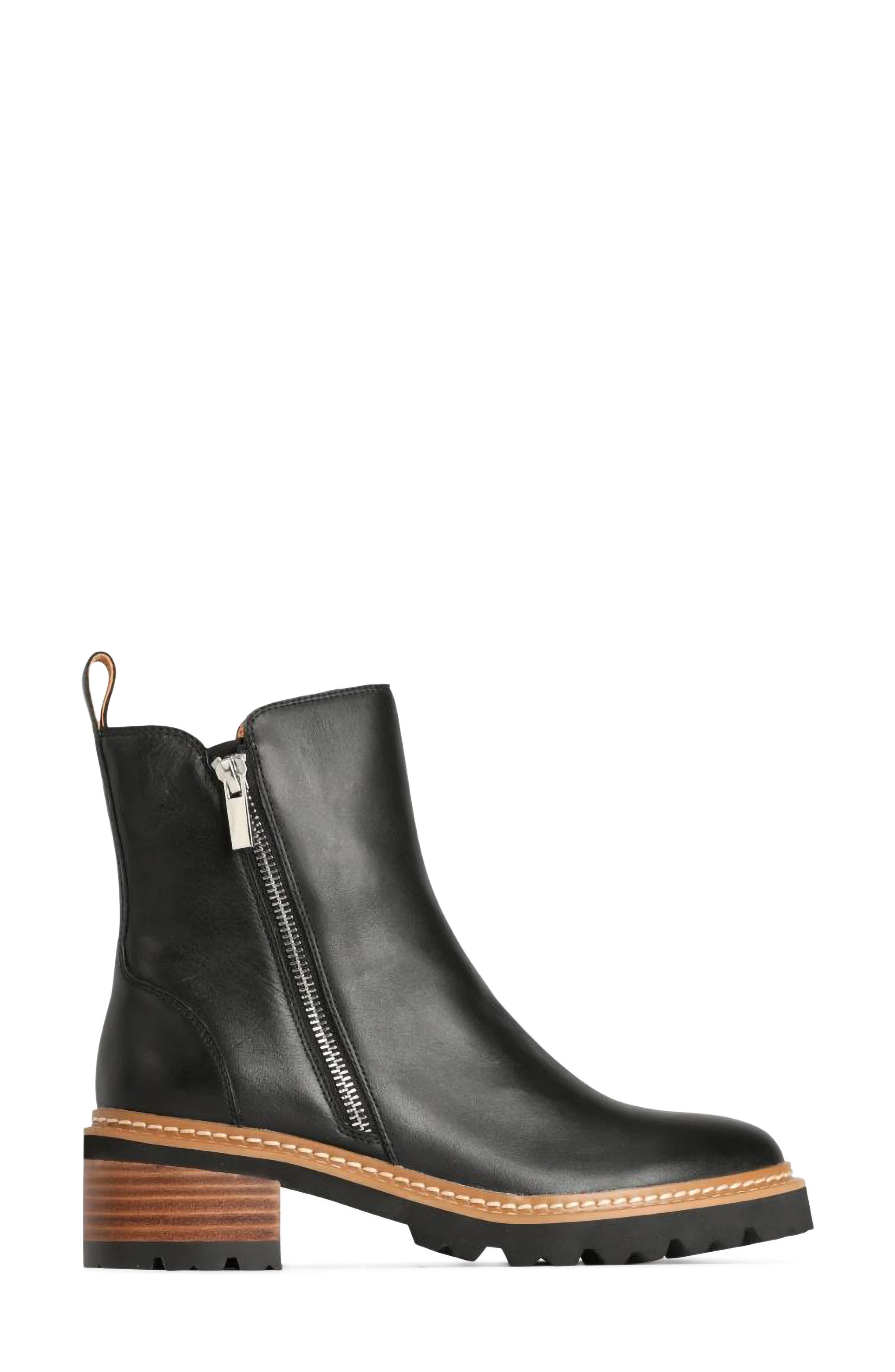 Lindira Leather Bootie, Alternate, color, BLACK