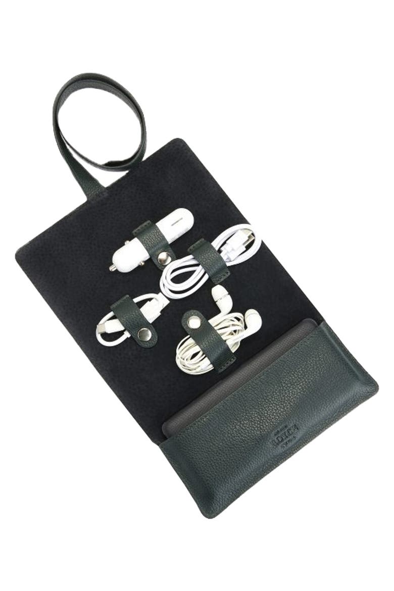 Leather Tech Cord Organizer Roll, Alternate, color, DARK GREEN