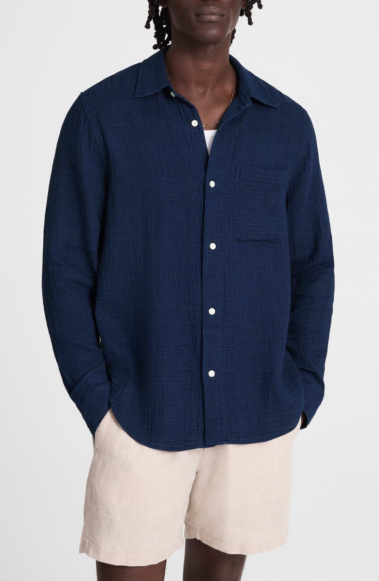 Madewell Indigo Dyed Cotton Button-Up Shirt, Main, color, Dark Indigo