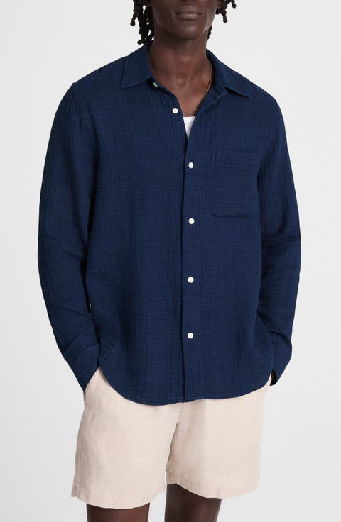 Indigo Dyed Cotton Button-Up Shirt