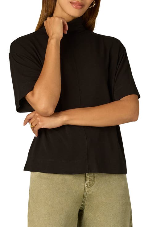 Boxy Elbow Sleeve Turtleneck Top