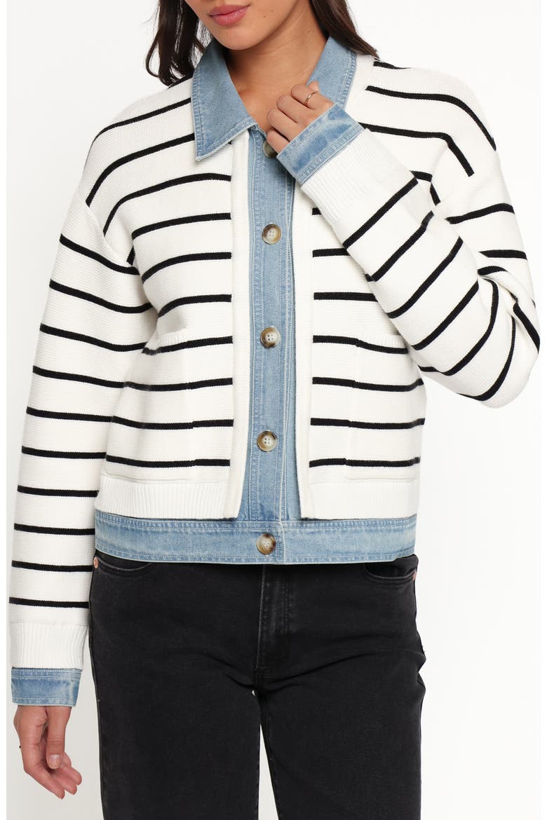 Uma Denim Collar Cardigan, Main, color, CREAM