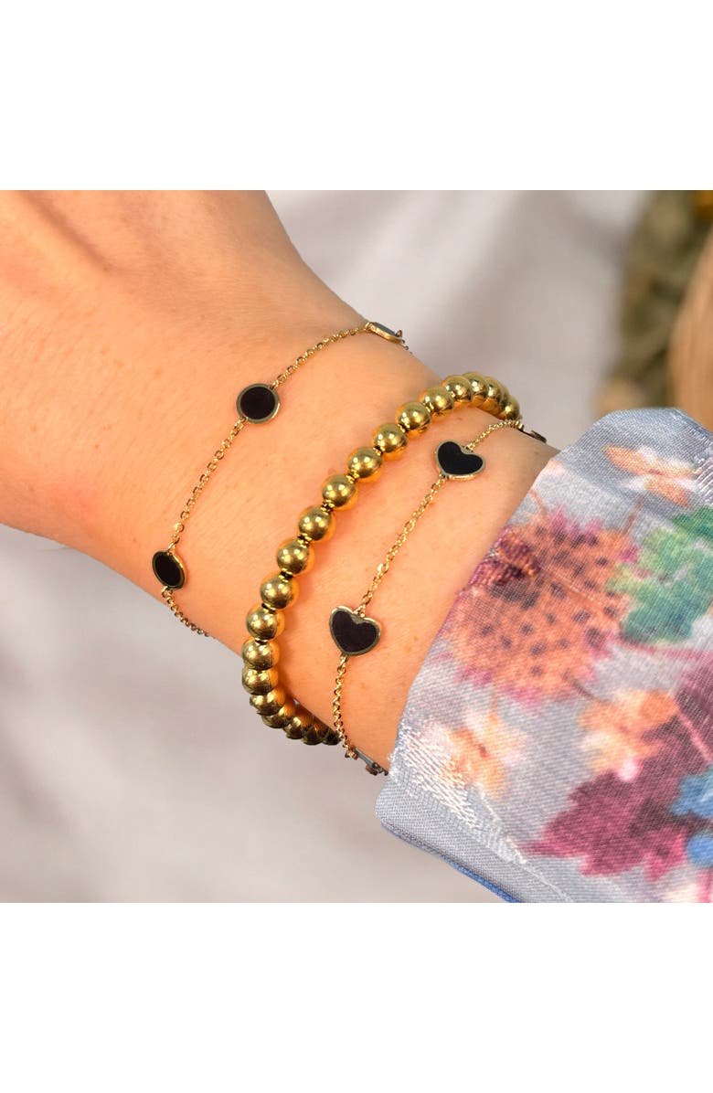 The Lovery Fine Jewelry Onyx Heart Station Bracelet, Alternate, color, Onyx