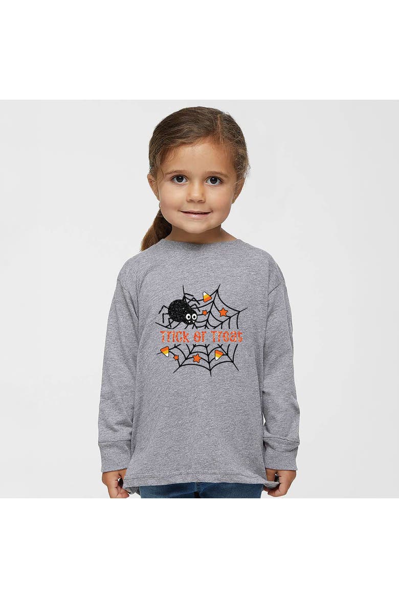 Trick or Treat Spiderweb Glitter Toddler Long Sleeve Graphic Tee, Main, color, Heather Grey