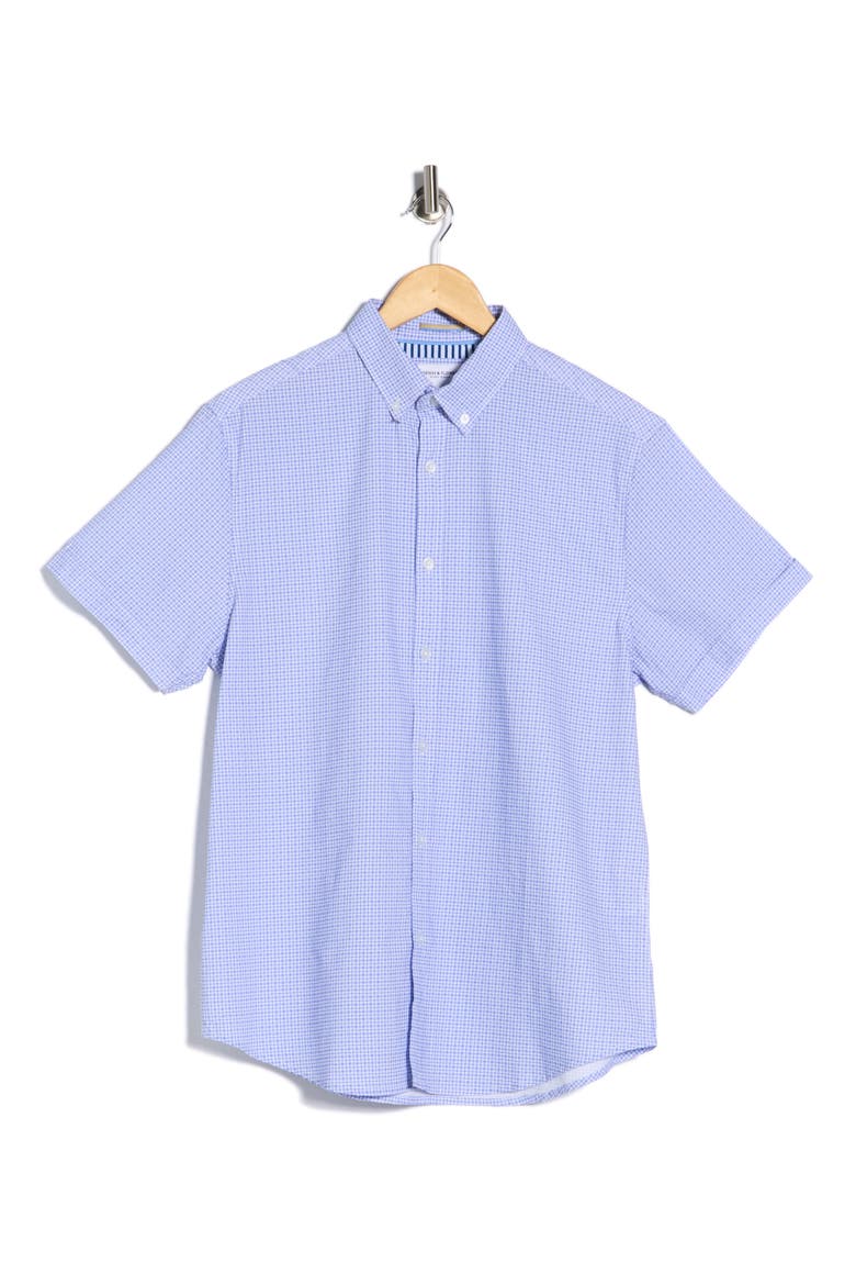 Gingham Print Short Sleeve Button-Down Shirt, Alternate, color, WHITE