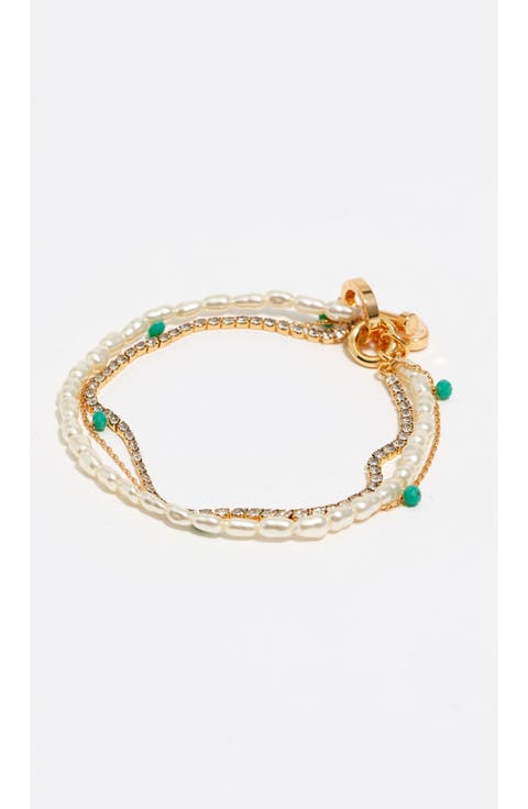 Chain And Pearl Heart Logo Double-Layer Bracelet